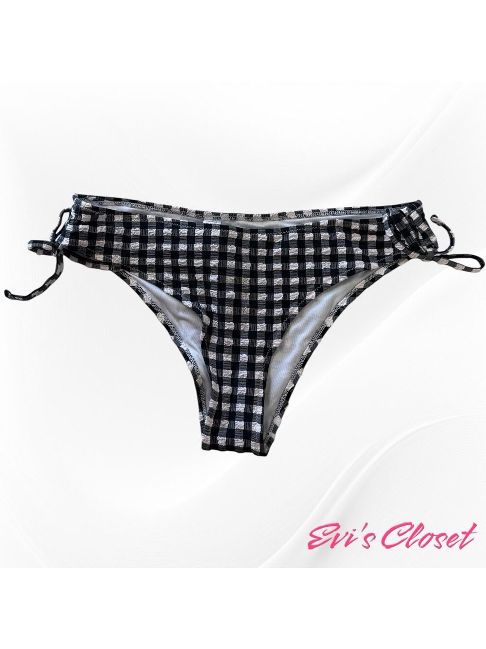 Aerie Swimwear Cheeky Gingham Plaid Textured Bikini Bottom Side Tie Sz S/P